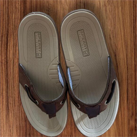 Sperry Men’s Baitfish Leather Top Siders Thong Sandals Flip Flops Sz 7M - Picture 3 of 6